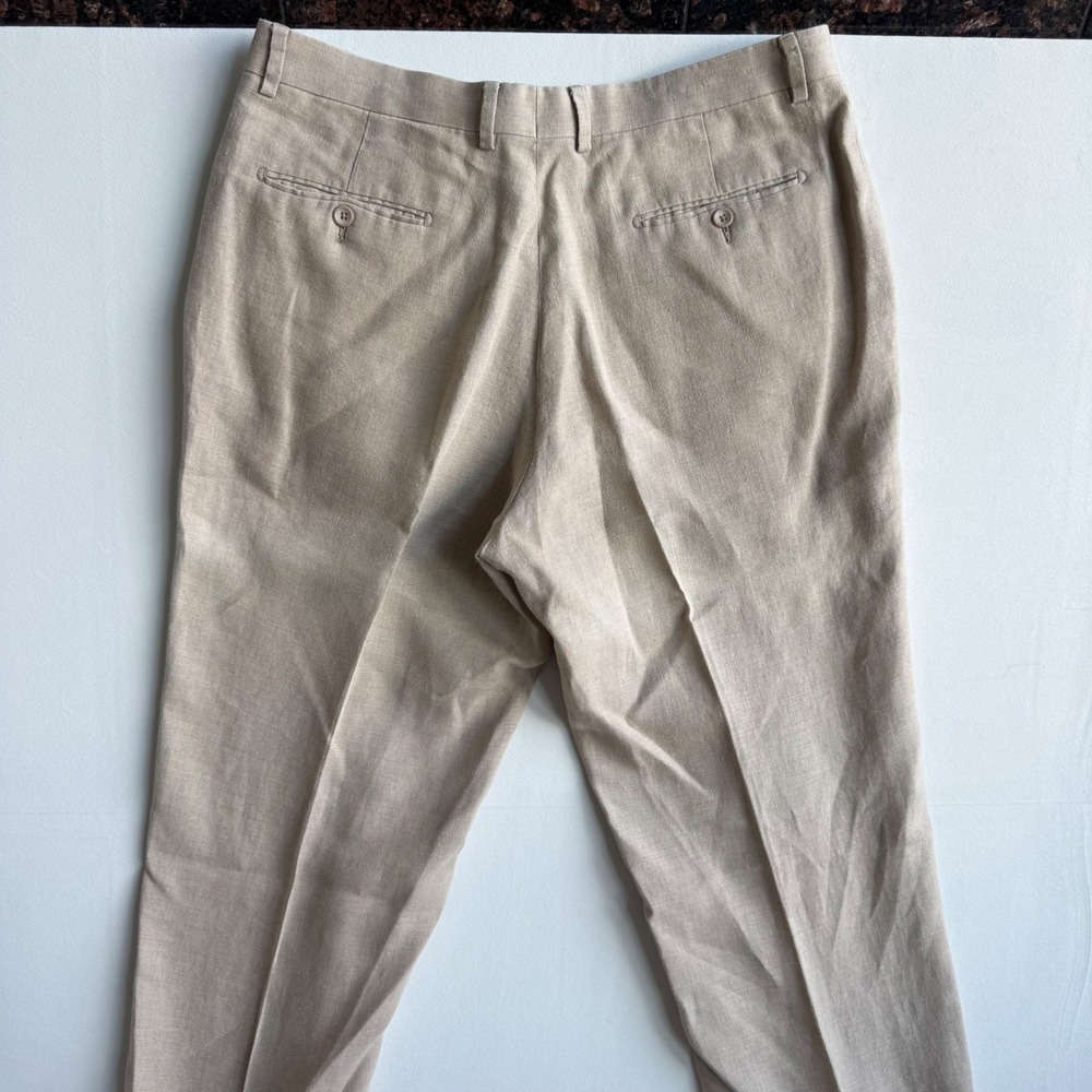 Paul Fredrick Mens Tan 100% Linen Flat Front Dress Pants Size 36 Tall Classic - Picture 11 of 14
